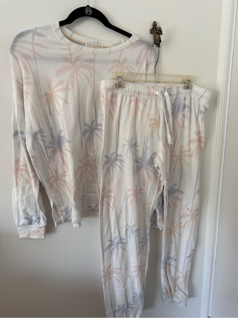 P.J. Salvage White Pajama Set with Pastel Palm Print